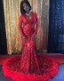 Shop ANNAKOO Red V Neck Long Sleeves Feather Sequin Trumpet Mermaid Prom Formal Dress Under 319