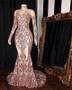 Shop 2022 ANNAKOO Rose Gold Long Sleeves Sheer Neck Sheath Column Prom Formal Dress Under 239