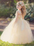 Sash Ball Gown Square Light Champagne Tulle Flower Girl Dress