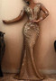 Shop 2022 ANNAKOO Gold Long Sleeve Leaf  V Neck Sequin Trumpet Mermaid Prom Formal Dress Under 299