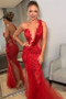 Shop Annakoo 2022 One Shoulder Red Lace Sheer Back Trumpet Mermaid Prom Dress Under 229