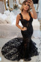 Shop 2022 Annakoo Straps Black Lace Sweep Train Mermaid Long Prom Dress Under 199