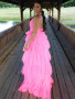Shop Annakoo 2022 Hot Pink Ruffles Tulle A Line Sexy Prom Dress Under 159