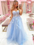Blue Sweetheart Long See Through Appliques Formal Prom Dress