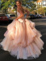 Light Pink Strapless Layers Tulle Mermaid Prom Dress