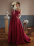 Shop 2022 ANNAKOO Burgundy Strapless Beading Pocktes A Line Satin Formal Dress Under 148