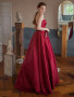 Shop 2022 ANNAKOO Burgundy Strapless Beading Pocktes A Line Satin Formal Dress Under 148