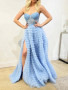 Shop 2022 Annakoo Blue Ruffles Tulle Sweetheart See Through Prom Dress With Slit