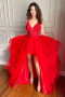 Shop 2022 ANNAKOO Red High Low V Neck Tulle Ruffles Backless Prom Dress Under 169