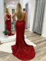 Buy 2023 Wine Red V Neck Backless Trumpet Mermaid Sequin Prom Dress Under 195