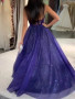 Shop 2022 ANNAKOO Purple V Neck Tulle Sequin Cross Criss Back Prom Dress Under 175