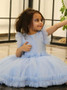 Cute Little Ruffles Bowknot Light Blue Flower Girl Dress 