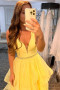 Shop 2022 Annakoo Yellow V Neck Beading Ruffles A Line Prom Dress Under 178