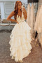 Shop 2022 Annakoo Yellow V Neck Beading Ruffles A Line Prom Dress Under 178