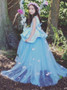  Ruffles Appliques Butterfly  Bateau Blue Tulle Flower Girl Dress