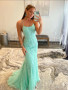 Shop 2022 Annakoo Mint Halter Tulle Appliques Trumpet Sexy Backless Prom Dress Under 178