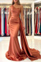 Shop 2022 ANNAkoo Satin One Shoulder Mermaid Long Prom Party Dres with Cape Under 200