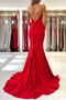 Shop 2022 ANNAKOO Red Satin Straps Mermaid Long Evening Prom Dress Under 119