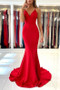 Shop 2022 ANNAKOO Red Satin Straps Mermaid Long Evening Prom Dress Under 119