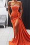 Shop 2022 Annakoo Beading Orange Satin Side Slit Mermaid Evening Prom Dress