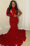 Shop 2022 Annakoo Red Sequined Long Sleeve High Neck Party Mermaid Prom Dress Under 198
