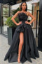 Shop 2022 Black Strapless Side Slit Feather Long Fur Prom Dress Under 189
