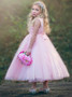 Appliques Beading Scoop Pink Tulle Flower Girl Dress