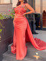 Shop 2022 One Shoulder Pleats Orange Satin Prom Formal Dress Under 139