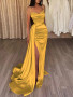 Shop 2022  Orange Spaghetti Straps Satin Trumpet Mermaid Prom Dress Under 138