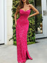Shop 2022 Sparkle Fuchsia Sexy Dress Spaghetti Strap Sequin Prom Dress Under 159