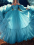 Shop 2022 Blue Quinceanera Formal  Long Sleeve Tulle Prom Dress Under 156