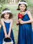 Scoop Pearls Royal Blue Satin Flower Girl Dress