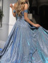 Shop 2022 Off Shoulder Sequin Polyester Backless Blue Prom Dress Under 145