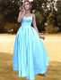 Shop 2022 ANNAKOO Blue Satin Staps A Line Simple Prom Formal Dress under 135