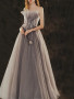 Shop 2022 ANNAKOO Strapless Tulle Appliques Gray A Line Prom Dress Under 174