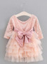 Pleated Pink A-Line Scoop Tulle Flower Girl Dress with Flowers