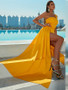 Shop 2023 ANNAKOO Yellow One Shoulder Satin Prom Dress With Slit Under 79