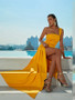 Shop 2023 ANNAKOO Yellow One Shoulder Satin Prom Dress With Slit Under 79