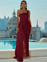 Shop 2023 ANNAKOO Burgundy One Shoulder Prom Formal Dress With Slit Under 79