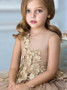  Champagne  A Line Tulle Flower Girl Dress with Appliques