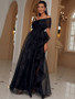 Shop 2023 ANNAKOO Off The Shoulder Organza A Line Black Prom Dress Under 105