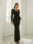 Black Sweetheart Long Sleeve Sequin Prom Dress