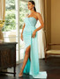 Shop 2023 ANNAKOO Mint One Shoulder Satin High Low Ruched Prom Dress Under 99