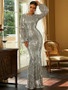 Shop 2023 ANNAKOO Silver Long Sleeve Sequin Trumpet Mermaid Prom Dress Under 128