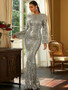 Shop 2023 ANNAKOO Silver Long Sleeve Sequin Trumpet Mermaid Prom Dress Under 128