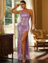 Shop 2023 ANNAKOO One Shoulder Purple Sequin Cut Out Prom Dress With Slit Under 97