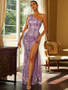 Shop 2023 ANNAKOO One Shoulder Purple Sequin Cut Out Prom Dress With Slit Under 97