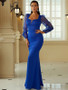 Shop 2023 ANNAKOO Royal Blue Long Sleeve Square Trumpet Mermaid Prom Dress Under 89