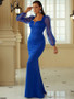 Shop 2023 ANNAKOO Royal Blue Long Sleeve Square Trumpet Mermaid Prom Dress Under 89