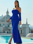 Shop 2023 ANNAKOO Blue Strapless Sheath Column Spandex Prom Dress Under 85